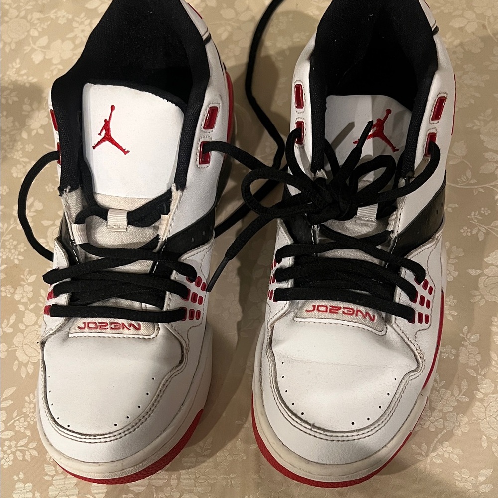 Jordan Kids White, Black & Red Mid-Top Sneakers